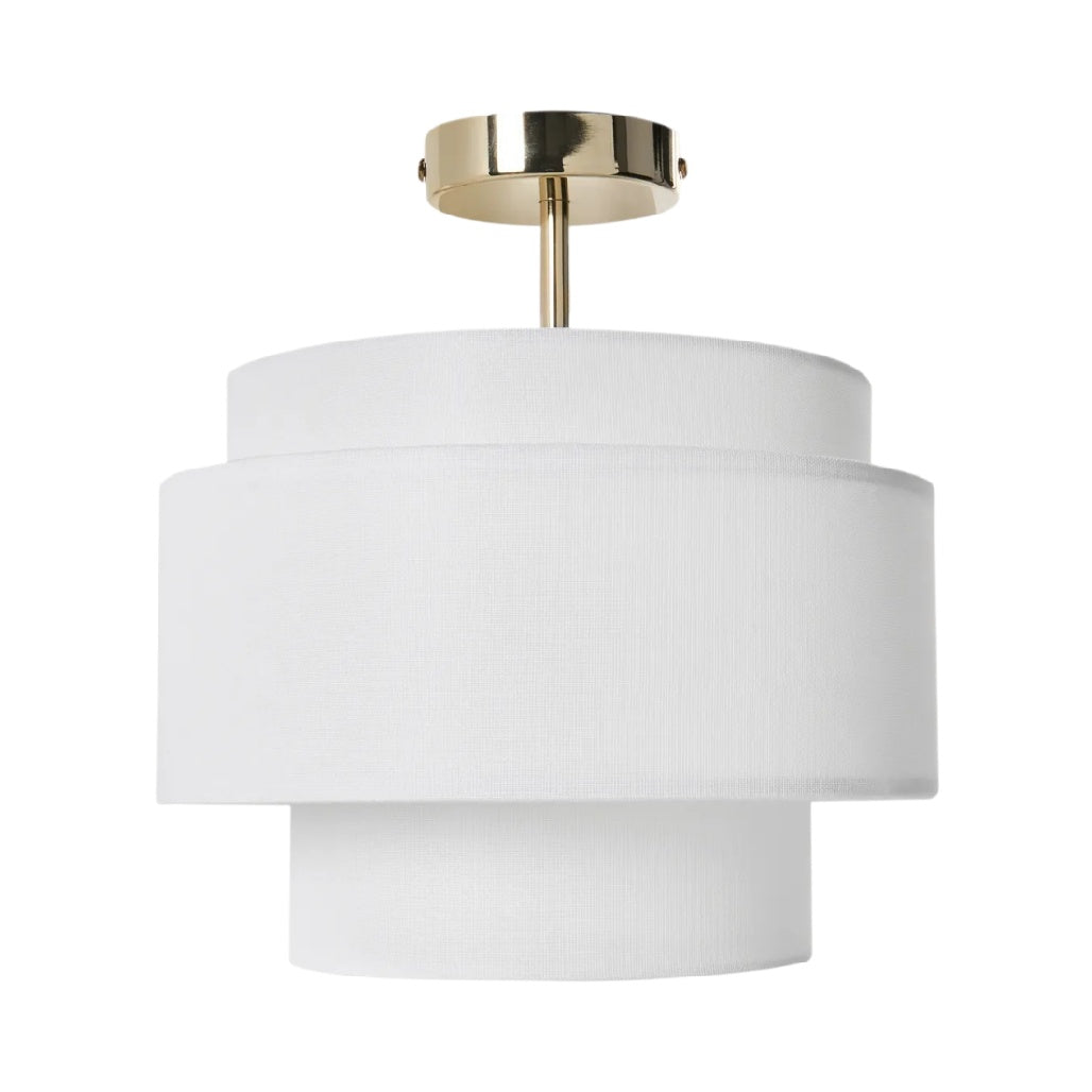 **Suspension moderne à deux niveaux en tissu blanc avec finition dorée**