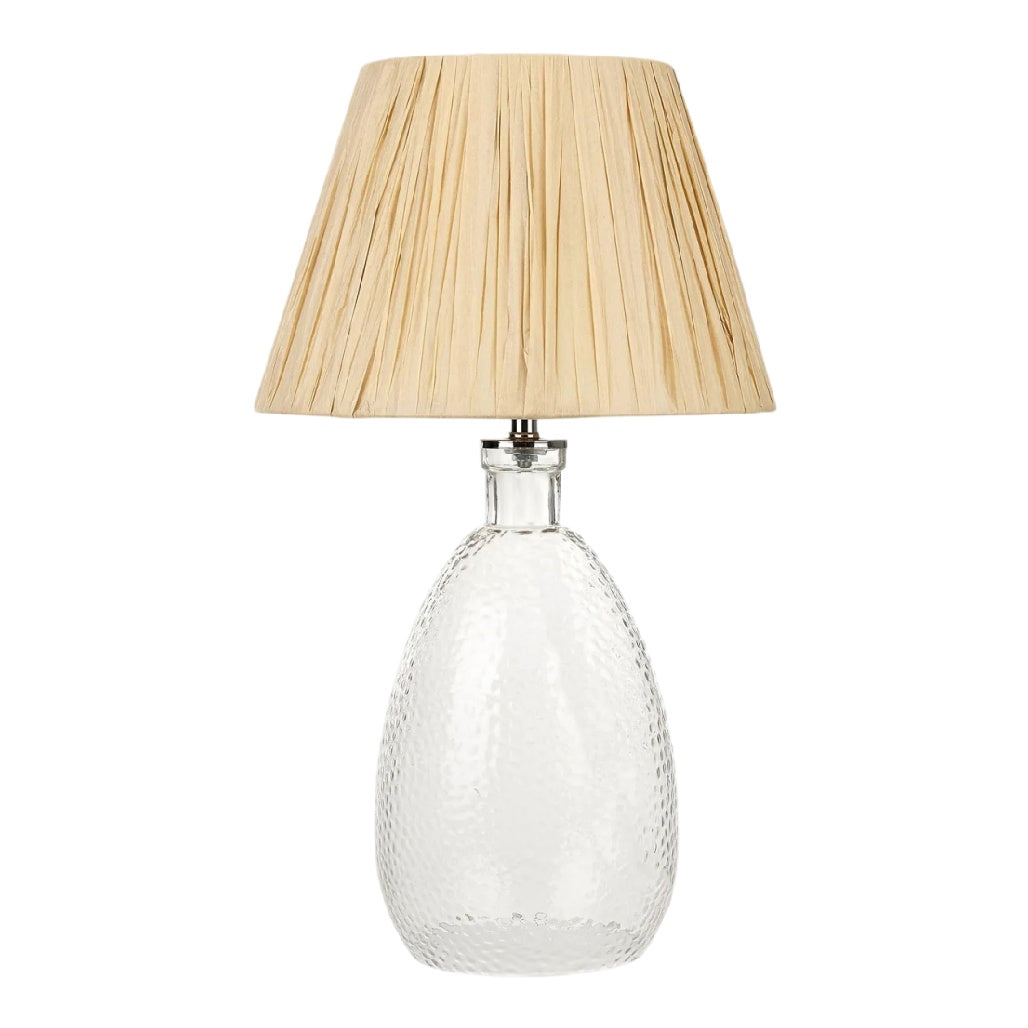 **Lampe en verre avec abat-jour en textile strié**