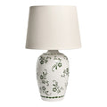 **Lampe de table en céramique avec abat-jour en tissu, motif floral vert**