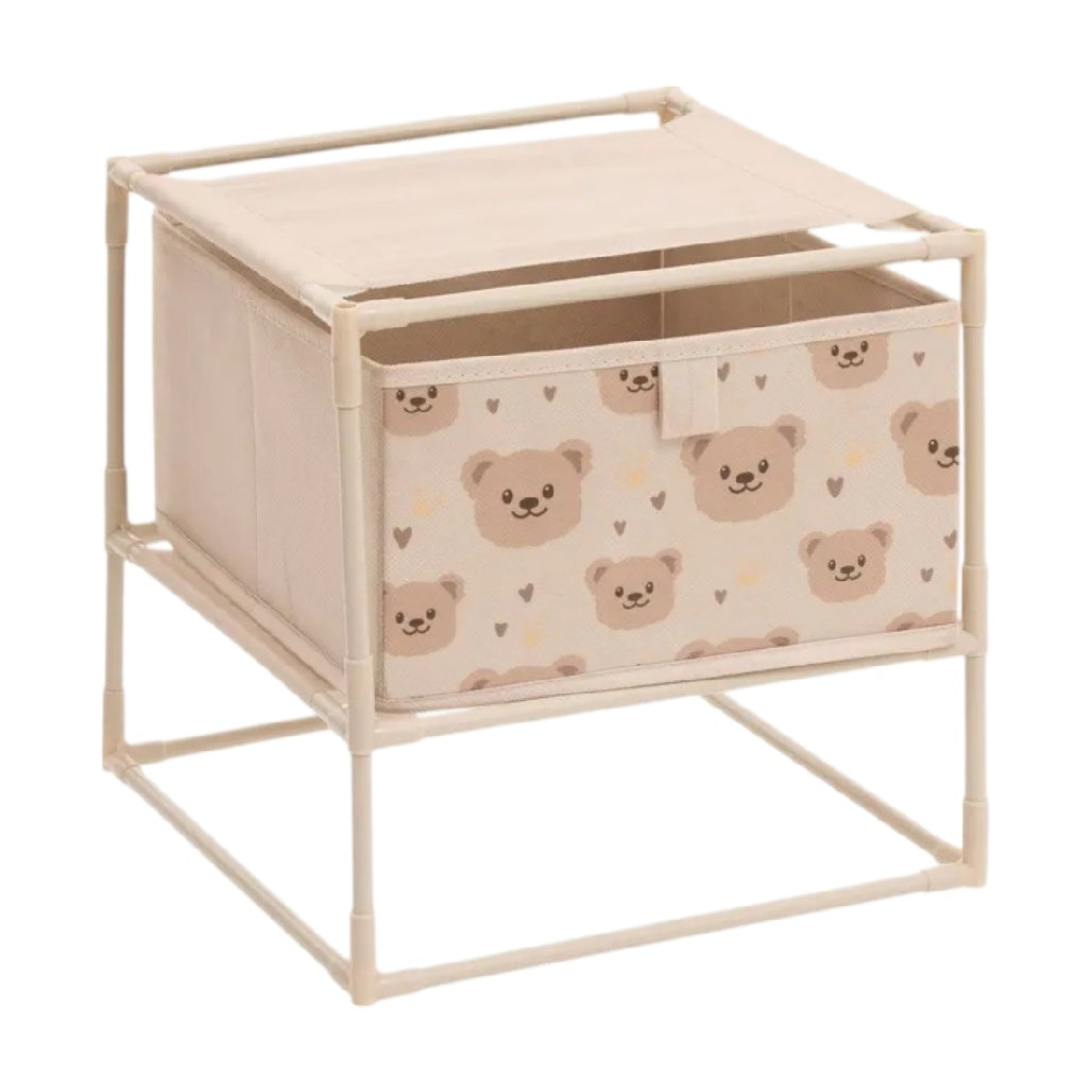 **Caisson de rangement en tissu avec motifs ours, structure en métal**